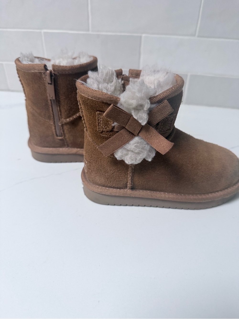 Koolaburra Brown Faux-Shearling Bow Kids Boots